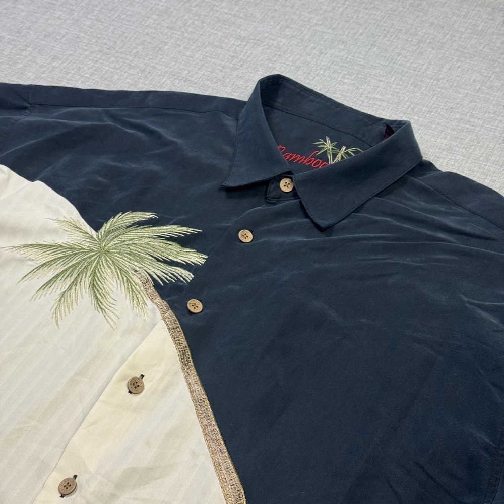 Bamboo Cay Button-Up Shirt Mens 2XL Blue Colorblock Embroidered Short Sleeve